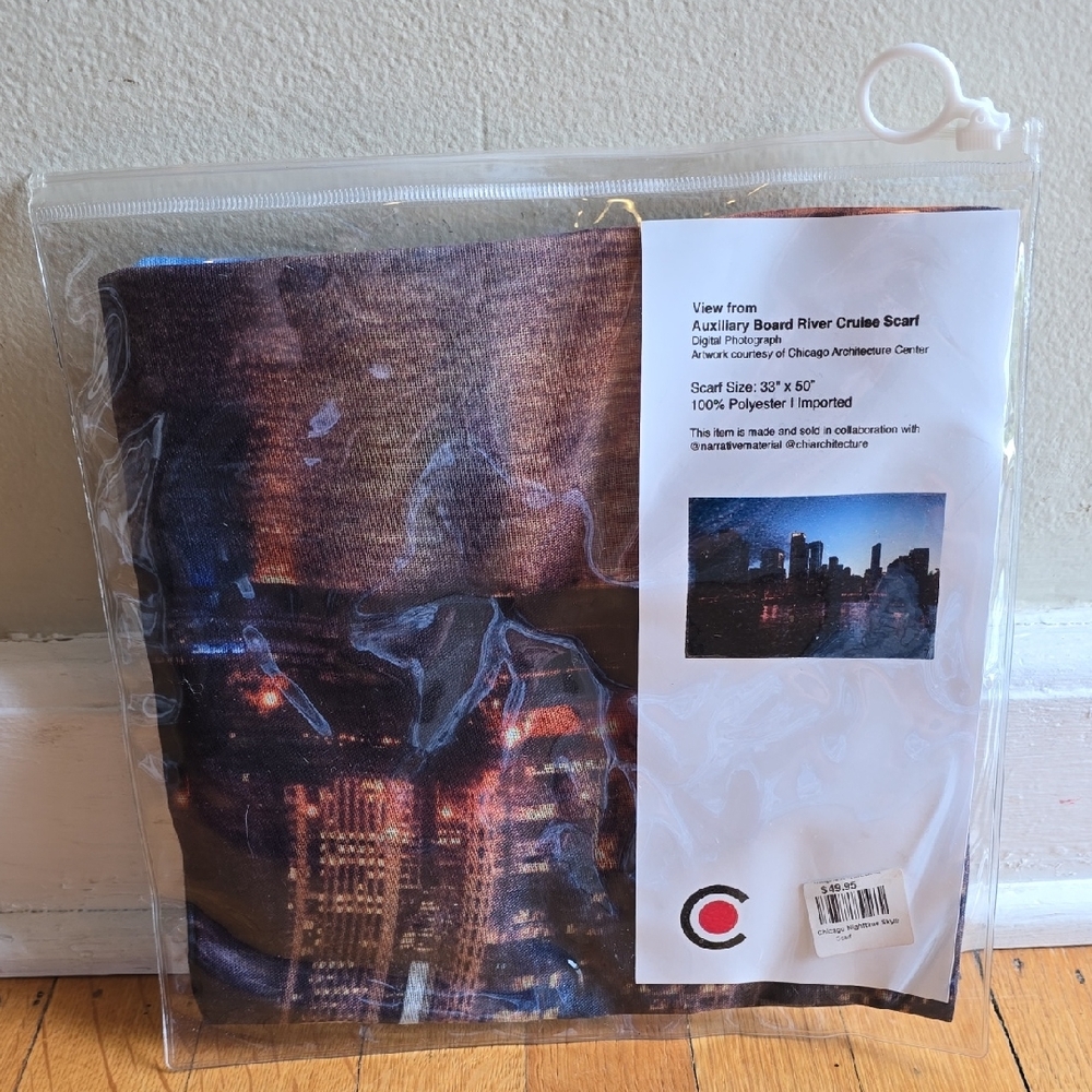 NWT, Chicago Architecture Center, Auxiliary Board River Cruise Scarf, 33" x 50"